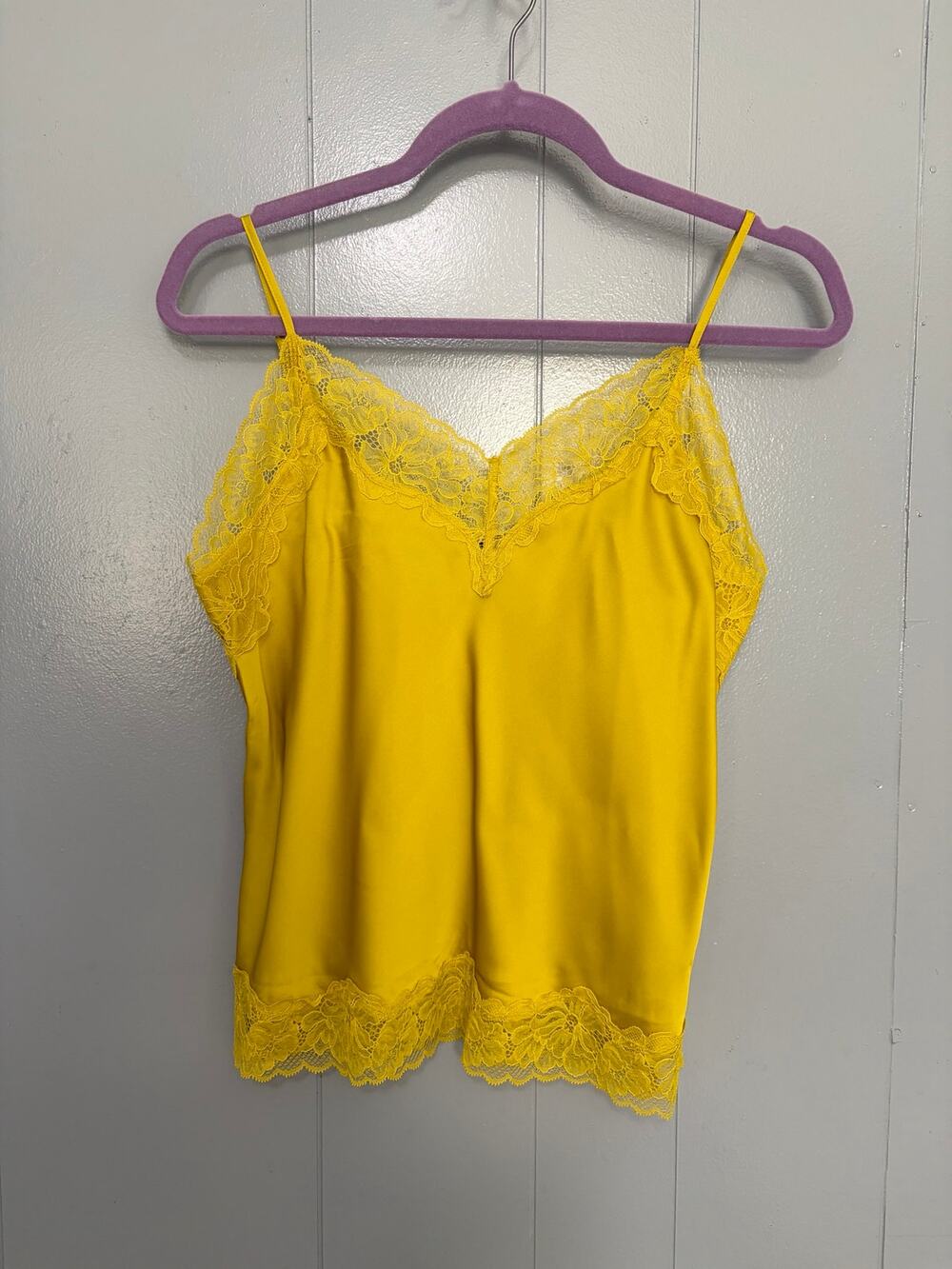Express Mustard Yellow Satin Lace Trim Classic Glam Elegant Camisole Top S